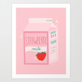 Strawberry Milk Cute Illustration Art Print