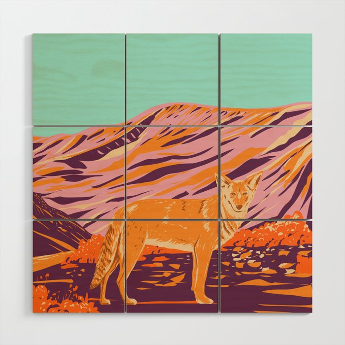 Coyote in Death Valley National Park in the California Nevada Border WPA Poster Art Wood Wall Art