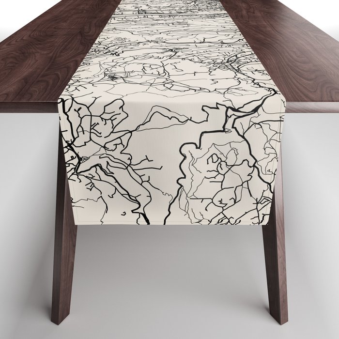 France, Nice City Map Drawing - Black and White Table Runner
