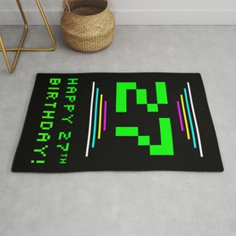 [ Thumbnail: 27th Birthday - Nerdy Geeky Pixelated 8-Bit Computing Graphics Inspired Look Rug ]