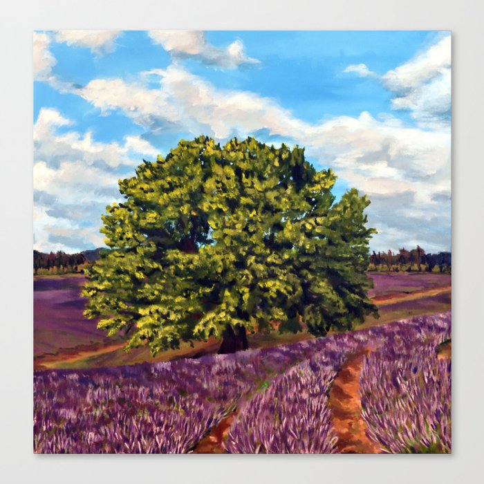 Green Tree In Lavender Fields Landscape Painting Canvas Print By Artbymelp Society6