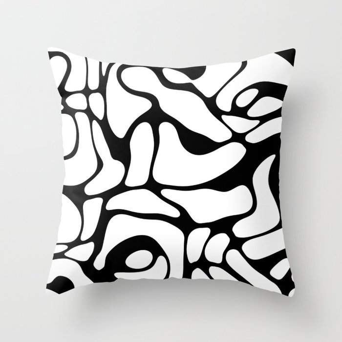 Black And White  Odd Shapes Hand Drawn Pattern Throw Pillow