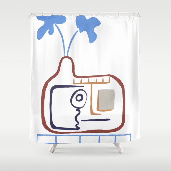 mid-century pot face  Shower Curtain