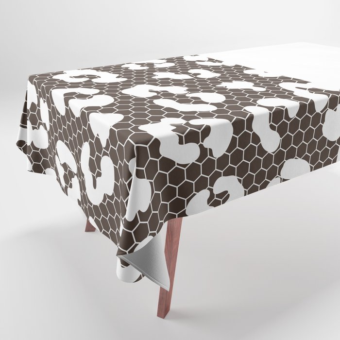 White Leopard Print Lace Vertical Split on Dark Brown Tablecloth