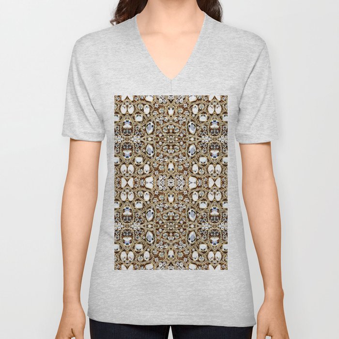 jewelry gemstone silver champagne gold crystal V Neck T Shirt