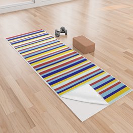 [ Thumbnail: Vibrant Red, Light Cyan, Yellow, Dark Blue, and Sky Blue Colored Lines Pattern Yoga Towel ]