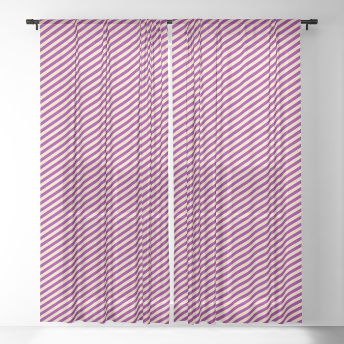 Tan and Purple Colored Striped Pattern Sheer Curtain