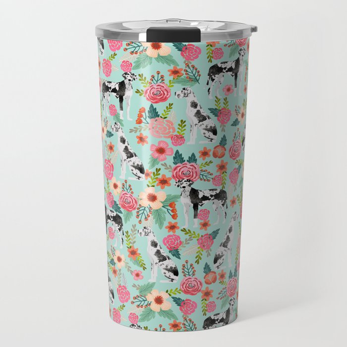 Great Dane dog breed florals mint pattern print for dog owner with great dane must have gifts Travel Mug
