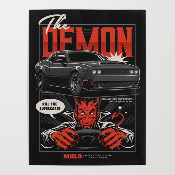 Challenger Demon Sport Car Illustration Poster