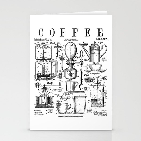 Coffee Drinker Lover Caffeine Addict Vintage Patent Print Stationery Cards
