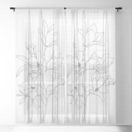 Minimal Line Art Magnolia Flowers Sheer Curtain