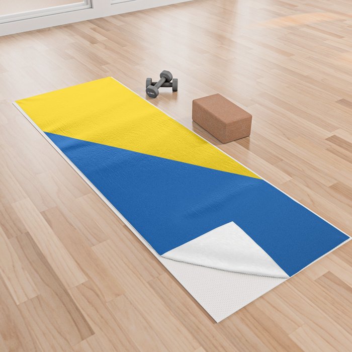 Sapphire and Yellow Solid Shapes Ukraine Flag Colors 3 100 Percent Commission Donated Read Bio Yoga Towel