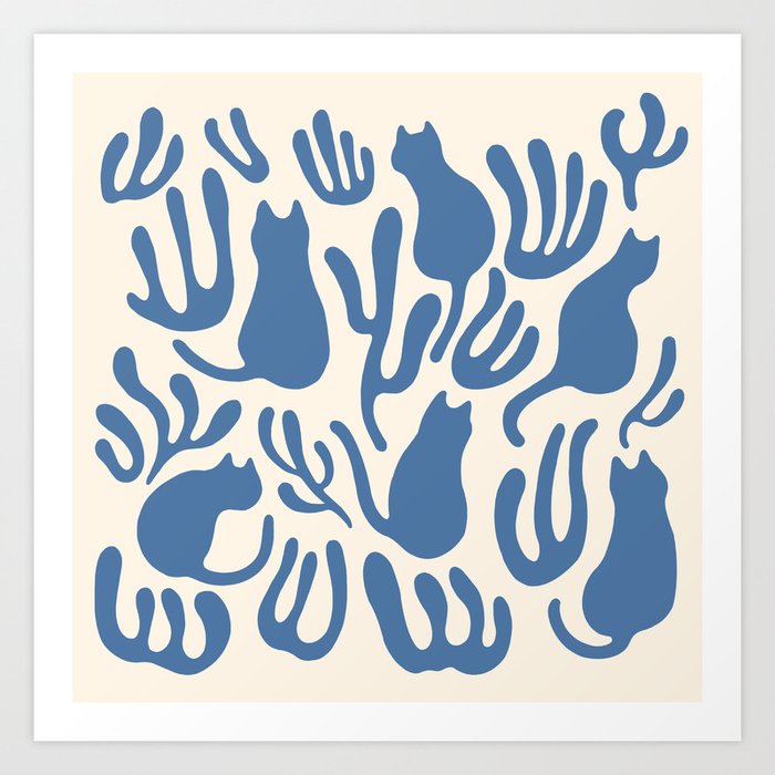 Pattern Cat 02 blue Art Print