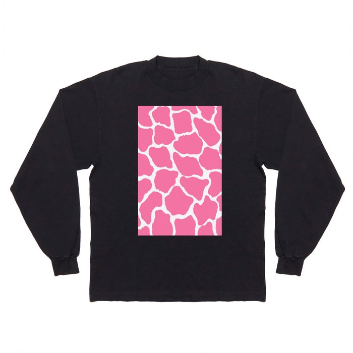 Trendy Abstract Girly Pink White Giraffe Animal Print Long Sleeve T Shirt