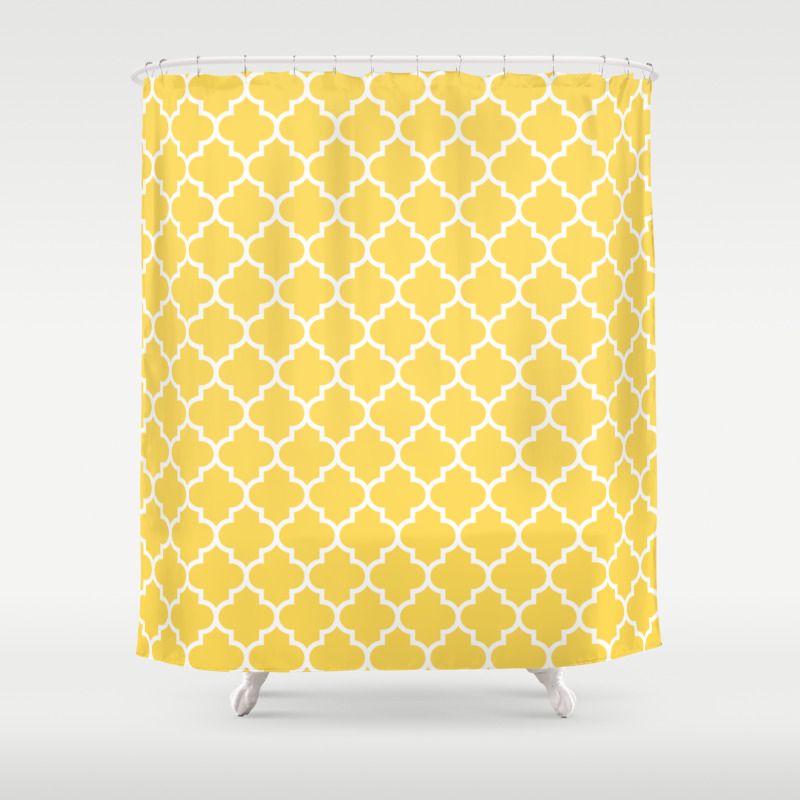 White Moroccan Quatrefoil On Mustard Yellow Shower Curtain By Roneric Society6 Why not complete the look with our rajput mustard yellow throw and cushion cover. white moroccan quatrefoil on mustard yellow shower curtain by roneric