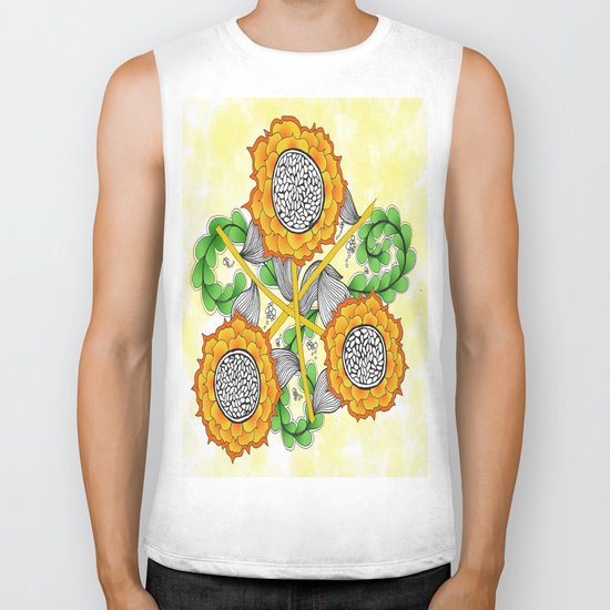 Zentangle Happy Yellow and Orange Sunflowers Biker Tank