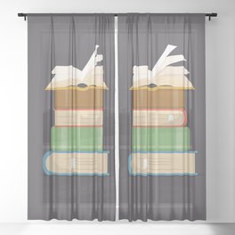 Book of Stacks Seamless Pattern Sheer Curtain