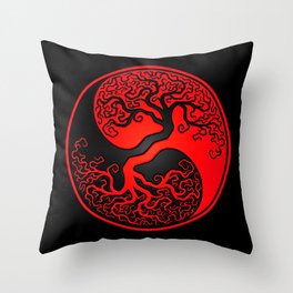 Red and Black Tree of Life Yin Yang Throw Pillow