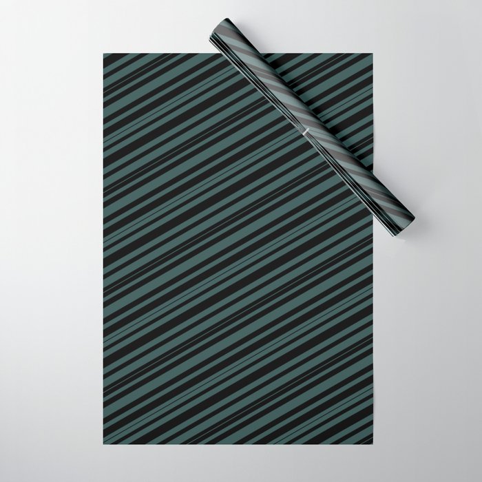 Black and Dark Slate Gray Colored Pattern of Stripes Wrapping Paper