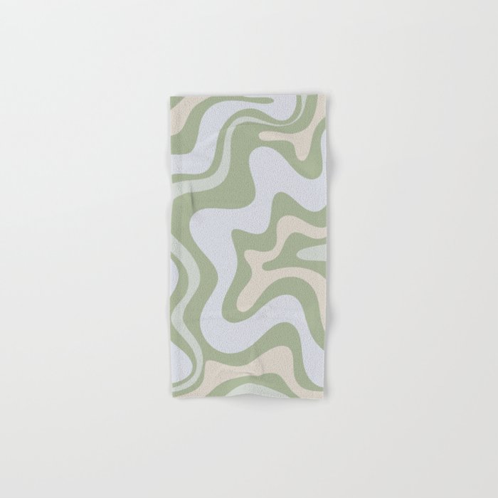 Liquid Swirl Contemporary Abstract Pattern in Light Sage Green Hand & Bath Towel