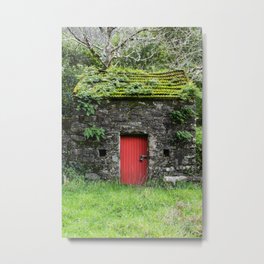 Chao da Ribeira Stone House Metal Print | Green, House, Stone, Portugal, Chaodaribeira, Door, Photo, Digital, Color, Red 