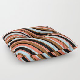 [ Thumbnail: Red, Light Blue, Brown, and Black Colored Lines/Stripes Pattern Floor Pillow ]