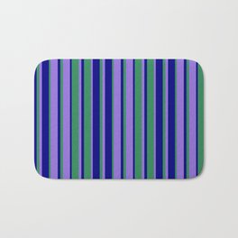 [ Thumbnail: Purple, Sea Green & Blue Colored Stripes/Lines Pattern Bath Mat ]