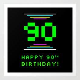 [ Thumbnail: 90th Birthday - Nerdy Geeky Pixelated 8-Bit Computing Graphics Inspired Look Art Print ]