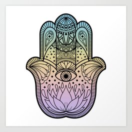 rectangular print unique hamsa block print on hand marbled paper color May You Be Protected