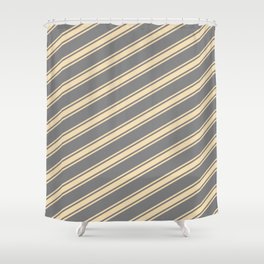 [ Thumbnail: Grey & Tan Colored Pattern of Stripes Shower Curtain ]