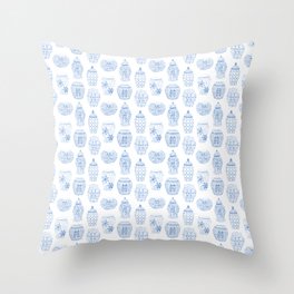Classic Blue And White Watercolor Ginger Jar Chinoiserie Pattern Throw Pillow