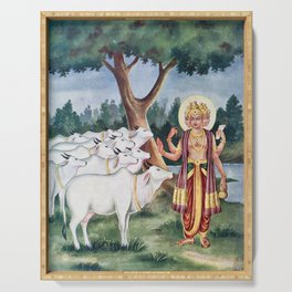 Lord Brahma with Cows Serving Tray