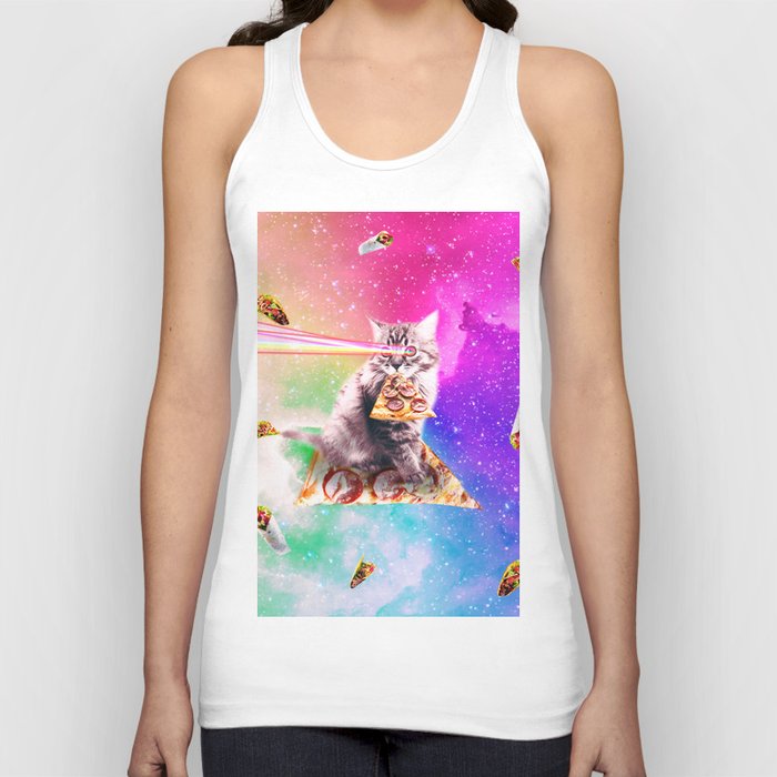 Outer Space Pizza Cat - Rainbow Laser, Taco, Burrito Tank Top