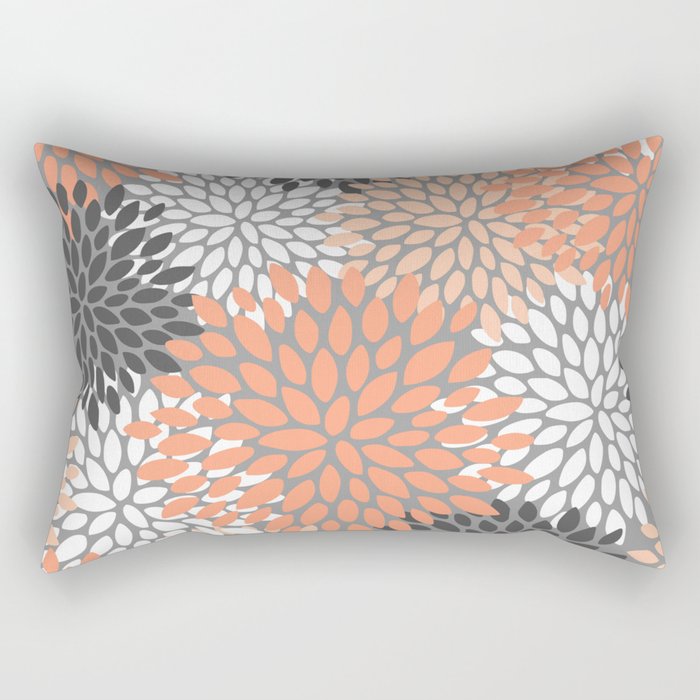 Floral Pattern, Coral, Gray, White Rectangular Pillow
