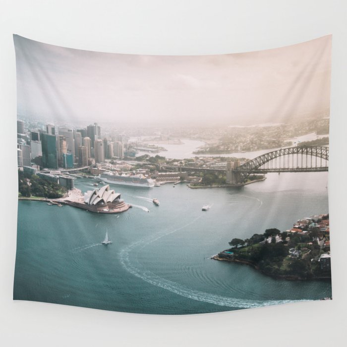 Sydney Opera House Harbour Bridge | Australia Aerial Travel Photography Wall Tapestry