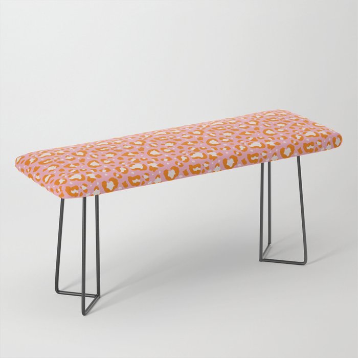 Hand-Drawn Retro Pink & Orange Leopard Spots Pattern Bench