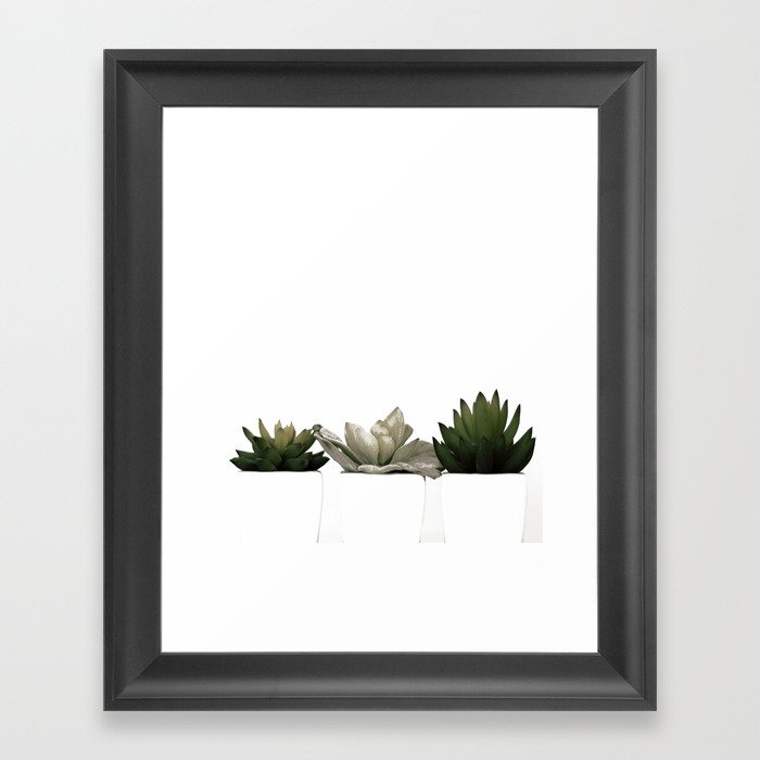 Lovely green cactus - cacti in white pots on a white background #decor #society6 #buyart Framed Art Print