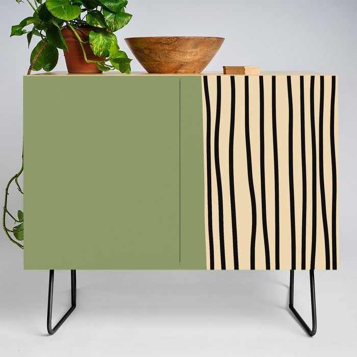 Abstract mid century modern minimalist stripes- Sage green Credenza