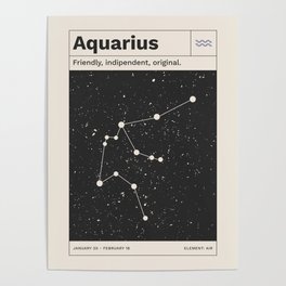 Aquarius Constellation Retro Minimalist Zodiac Print Poster