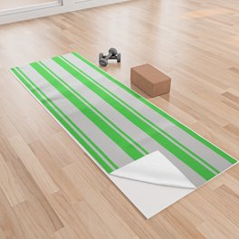 [ Thumbnail: Lime Green & Light Grey Colored Striped Pattern Yoga Towel ]