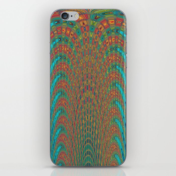 Turquoise Green And Rust Red Abstract Wave Pattern iPhone Skin