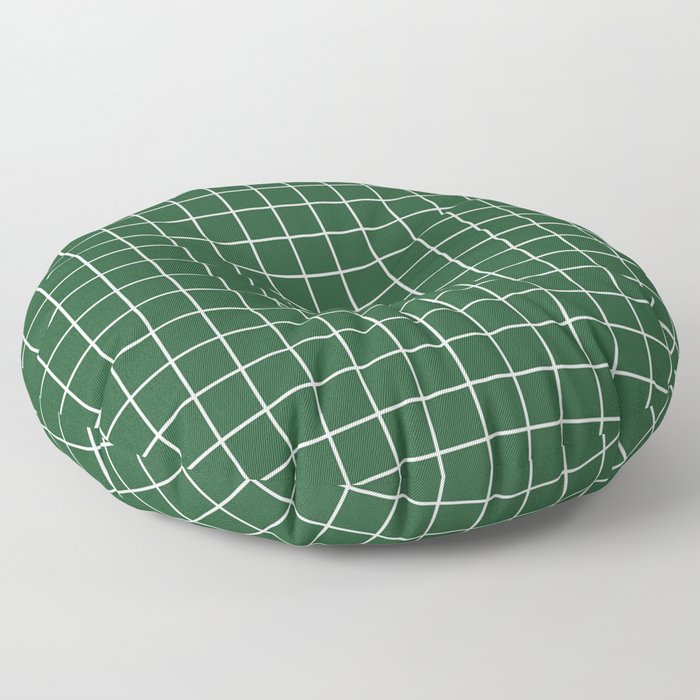 Cal Poly Pomona green - green color - White Lines Grid Pattern Floor Pillow