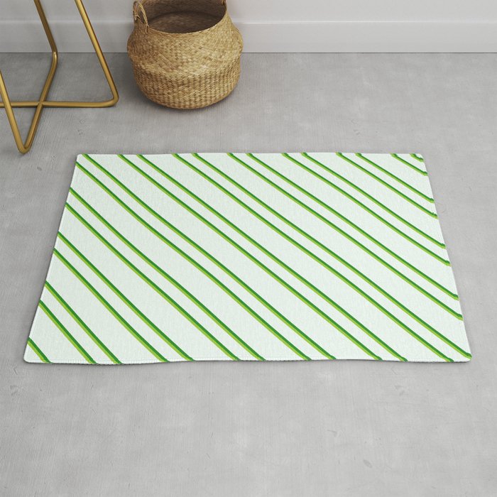 Mint Cream, Forest Green, and Green Colored Striped/Lined Pattern Rug