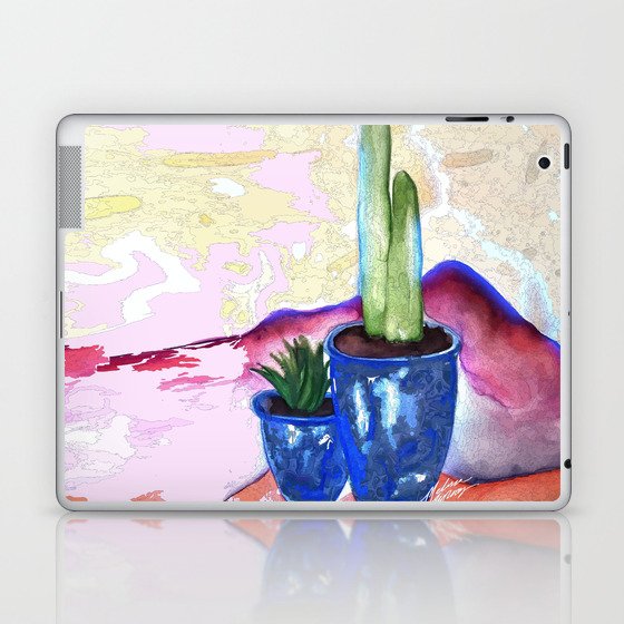 Porch Cactus Vibes Watercolor Painting Mixed Media Laptop Ipad