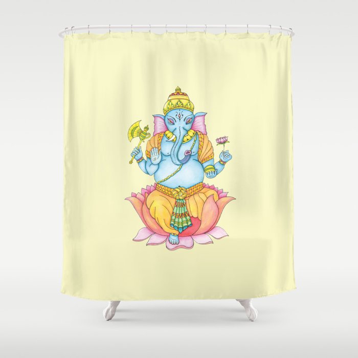 Zentange Ganesh colorful on yellow Shower Curtain