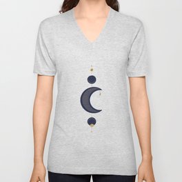 Hanging Moon & Stars - Blue & Gold V Neck T Shirt