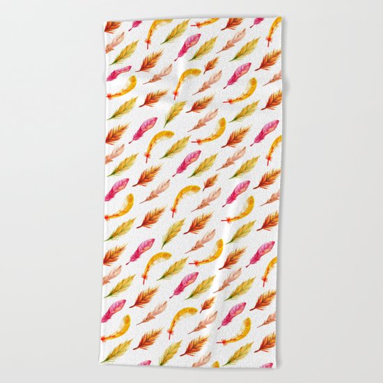 colorful feather pattern Beach Towel