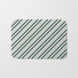 [ Thumbnail: Light Grey, Sea Green, and Black Colored Pattern of Stripes Bath Mat ]