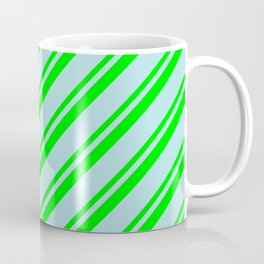 [ Thumbnail: Powder Blue and Lime Colored Stripes/Lines Pattern Coffee Mug ]