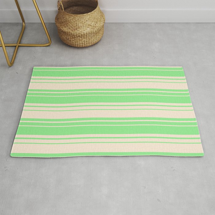 Light Green and Beige Colored Stripes/Lines Pattern Rug